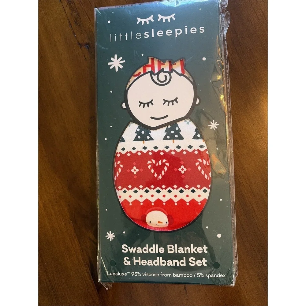 Little Sleepies Festive Fair IsleSwaddle Blanket And Headband Set NEW